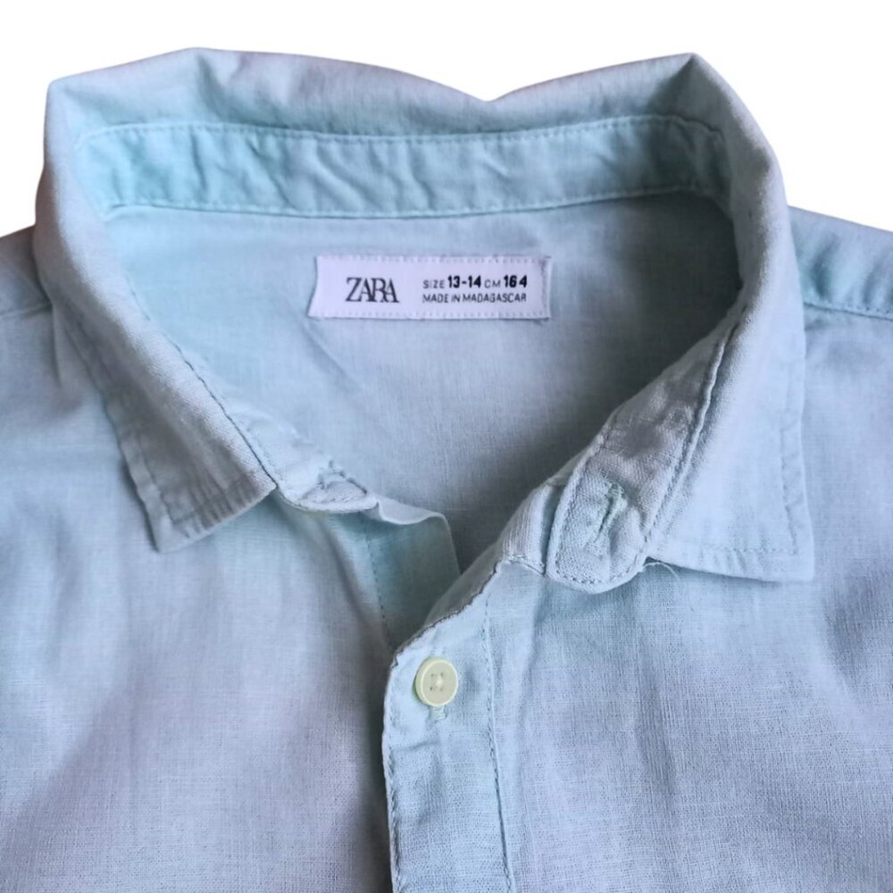 ZARA Boys Light Blue Button Down Shirt Size 13-14 (164 cm) Short Sleeve - Picture 6 of 7